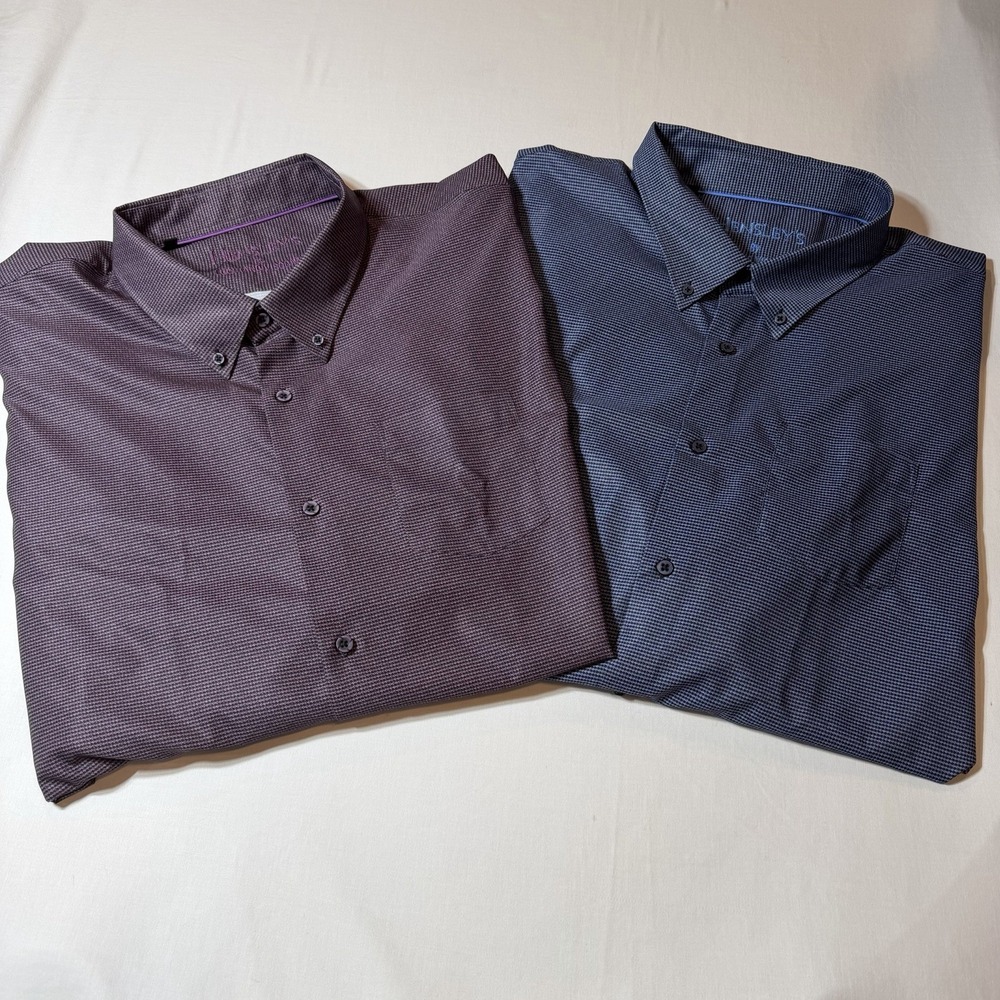 Lot of 2 Hensleys by Luchiano Visconti Mens 5XLB Button Down Shirts Purple Blue